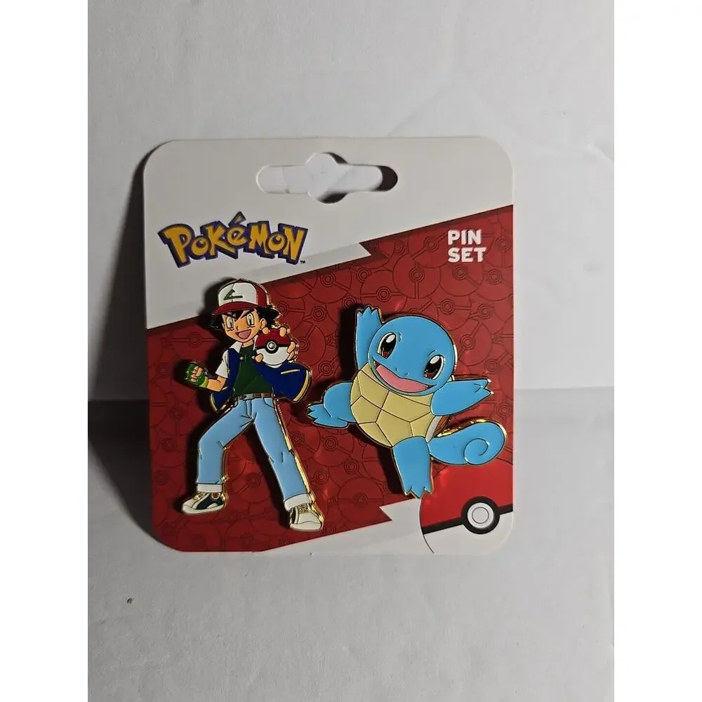 NEW ON CARD Pokemon Ash And Squirtle 2 Piece Metal Enamel Pin Set!
